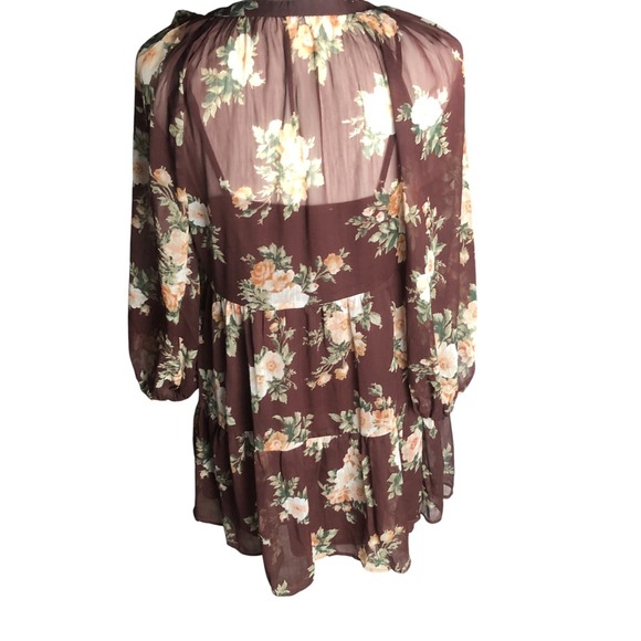 Abercrombie & Fitch‎ Women's Brown Floral Boho Tiered Babydoll Mini Dress Size S - Picture 9 of 16